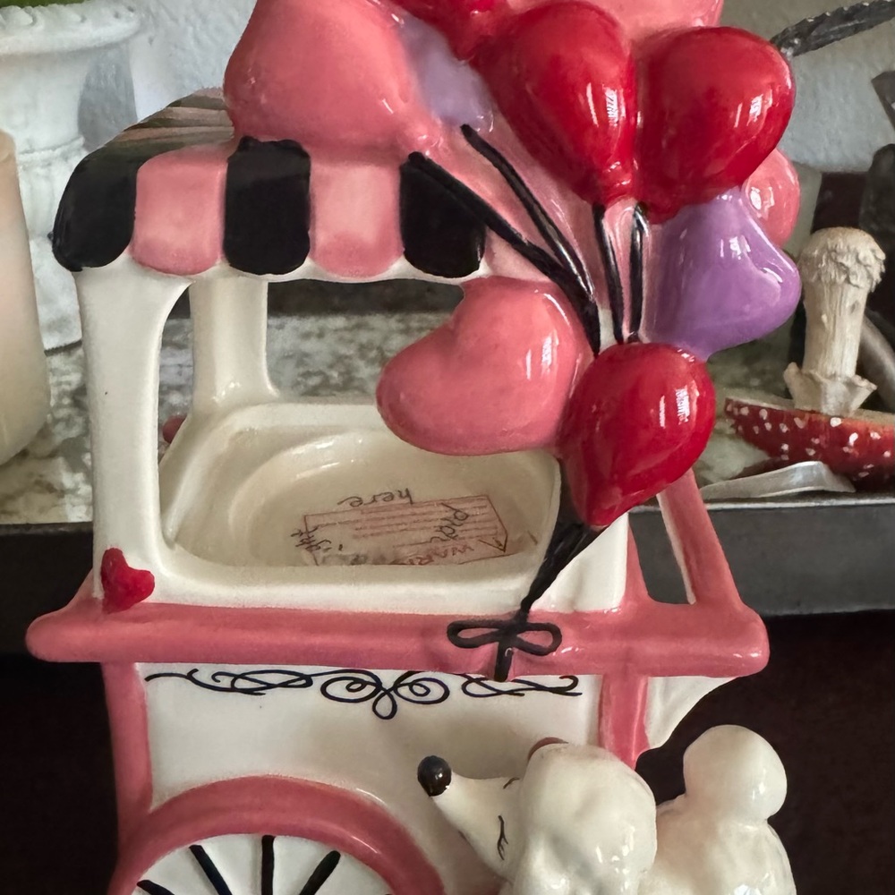 Ceramic Balloon Cart with Poodle Figurine candle holder valentines